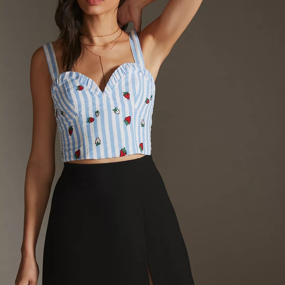 Anthropologie Maeve Striped Embroidered Cami
